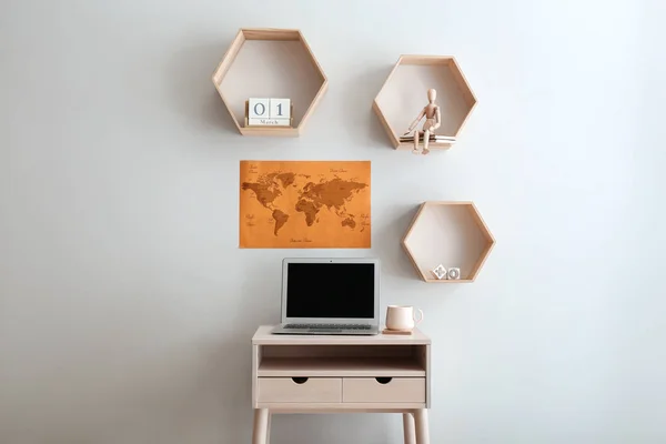 Modern Home Workplace Laptop Light Wall Room — Stock Photo, Image