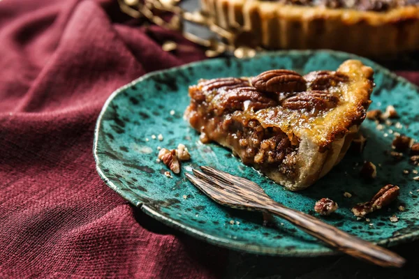 Plaat Met Lekkere Pecan Pie Tafel — Stockfoto