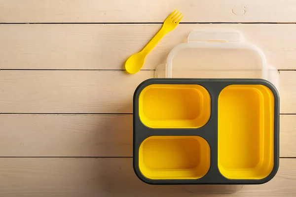 Empty School Lunch Box Wooden Background — Stock Photo, Image