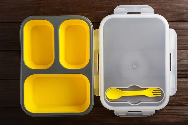 Empty School Lunch Box Wooden Background — Stock Photo, Image