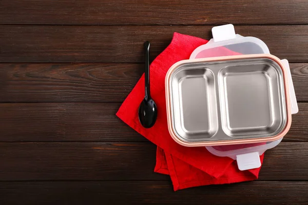 Empty School Lunch Box Wooden Background — Stock Photo, Image