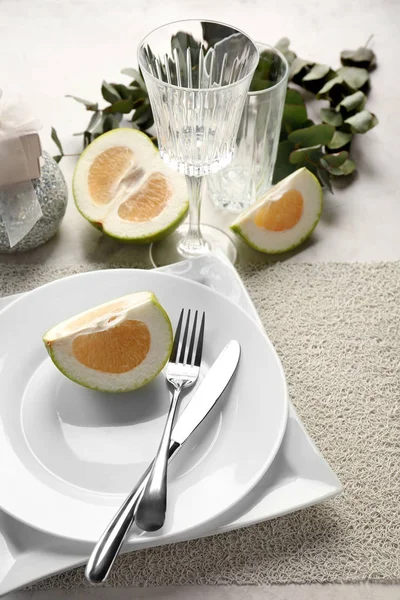 Beautiful Table Setting Citrus Fruit — Stock Photo, Image