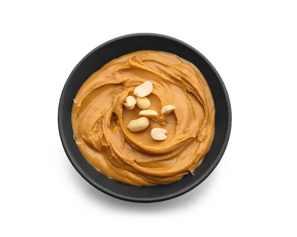 Bowl Tasty Peanut Butter White Background — Stock Photo, Image