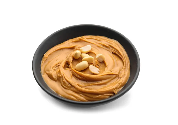 Bowl Tasty Peanut Butter White Background — Stock Photo, Image