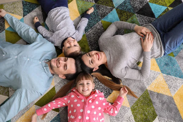 Happy Family Lying Carpet Home — Stock Photo, Image