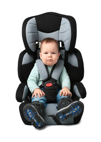 Baby Boy Buckled Car Seat White Background — Stock Photo, Image