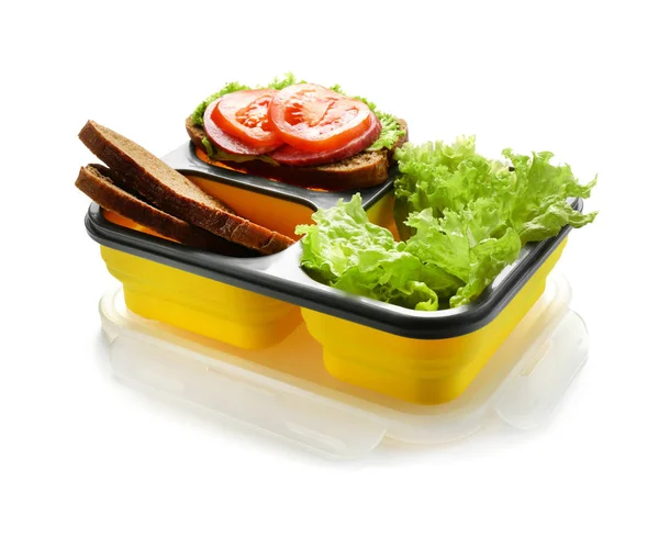 Container Tasty School Lunch White Background — Stock Photo, Image