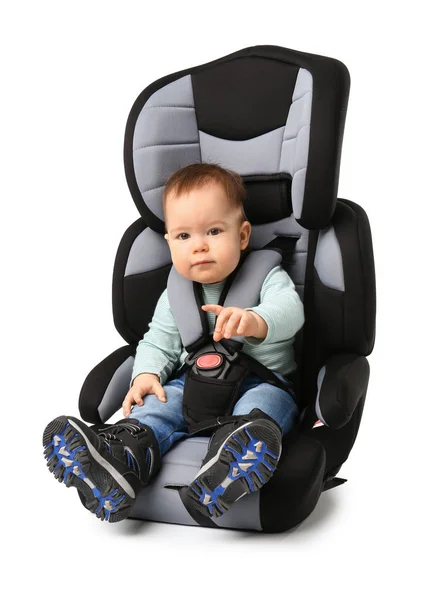 Baby Boy Buckled Car Seat White Background — Stock Photo, Image