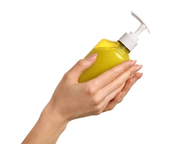 Female Hands Liquid Soap White Background — Stock Photo, Image