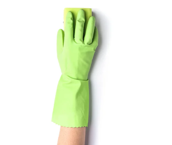 Hand Female Janitor Sponge White Background — Stock Photo, Image