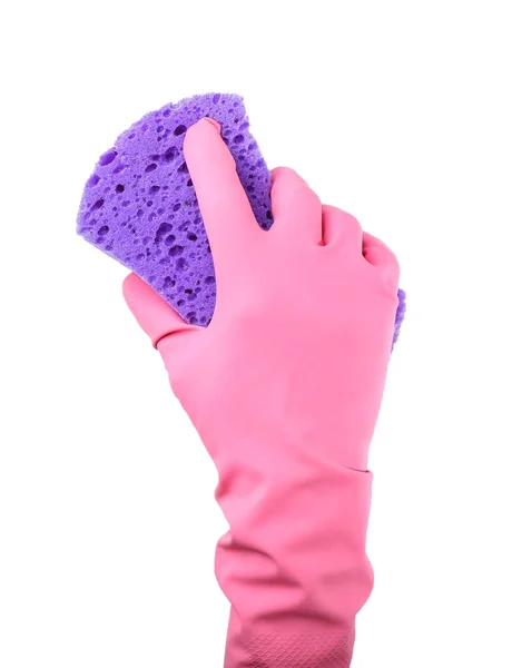 Hand Female Janitor Sponge White Background — Stock Photo, Image