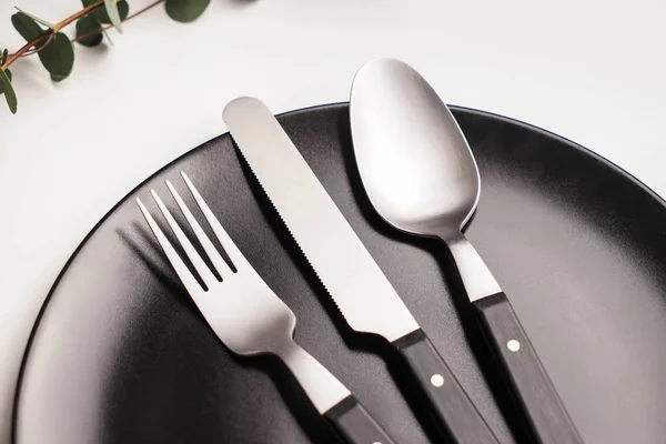 Silver Cutlery Plate Table — Stock Photo, Image