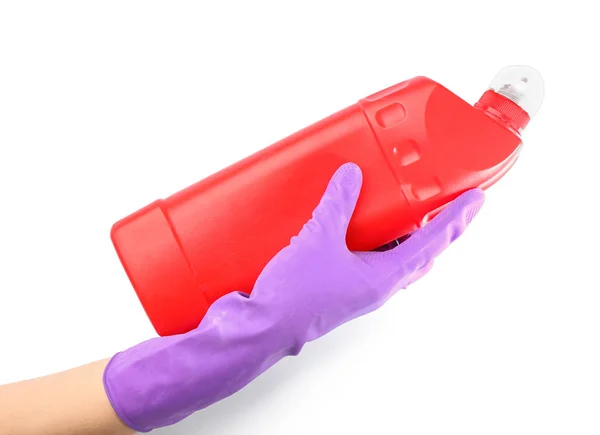 Hand Female Janitor Detergent White Background — Stock Photo, Image