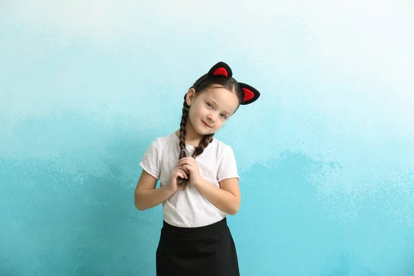 Portrait Stylish Little Girl Color Background — Stock Photo, Image