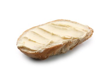 Beyaz arka planda tereyağlı ekmek dilimi