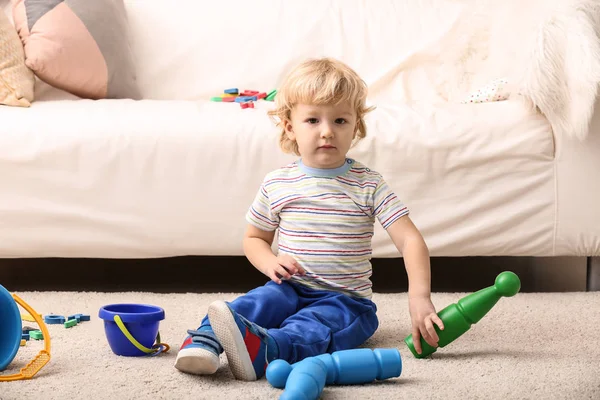 Cute Little Boy Playing Home — Stock Photo, Image