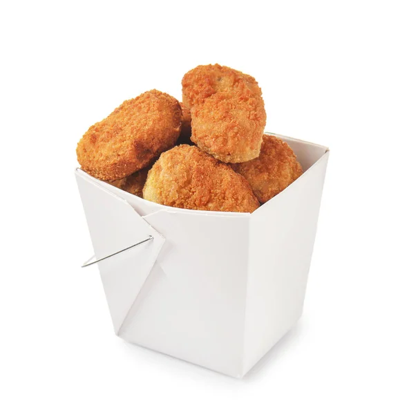 Tasty Nuggets Paper Box White Background — Stock Photo, Image