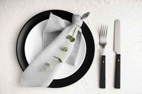 Simple Table Setting White Textured Background — Stock Photo, Image