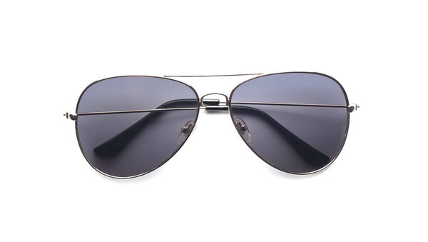 Modern sunglasses on white background