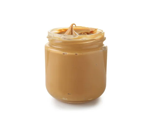 Tasty Peanut Butter Jar White Background — Stock Photo, Image