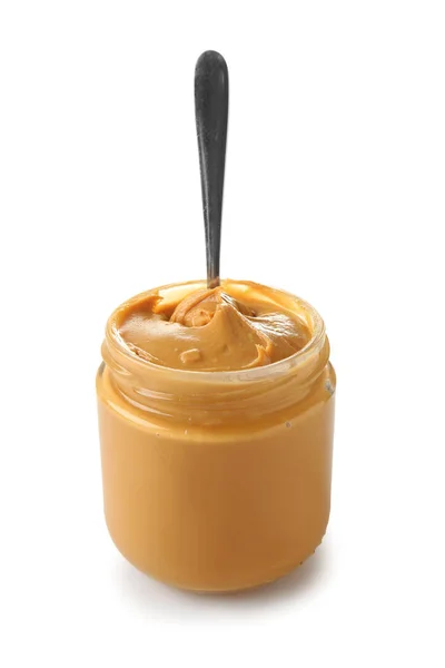 Tasty Peanut Butter Jar White Background — Stock Photo, Image