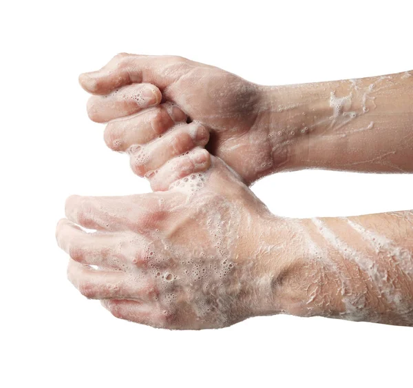 Man Washing Hands White Background — Stock Photo, Image