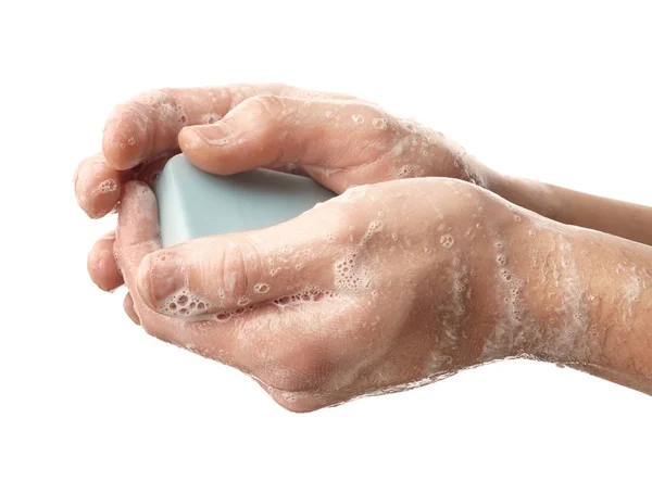 Man Washing Hands White Background — Stock Photo, Image