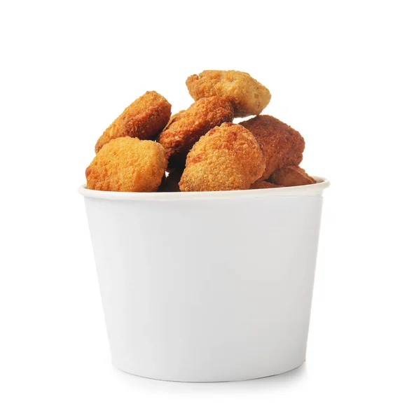 Tasty Nuggets Paper Bowl White Background — Stock Photo, Image