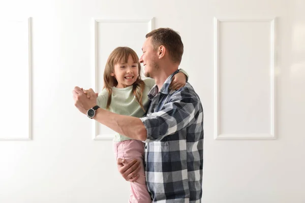 Father His Cute Little Daughter Dancing Home — Stock Photo, Image