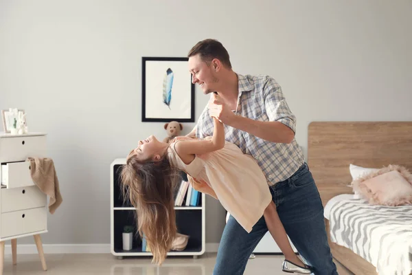 Father His Cute Little Daughter Dancing Home — Stock Photo, Image