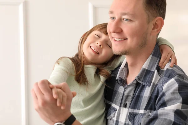 Father His Cute Little Daughter Dancing Home — Stock Photo, Image