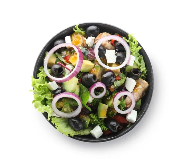 Bol Avec Salade Légumes Savoureux Sur Fond Blanc — Photo