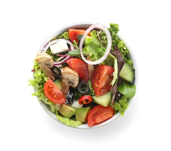 Bowl Tasty Vegetable Salad White Background — Stock Photo, Image