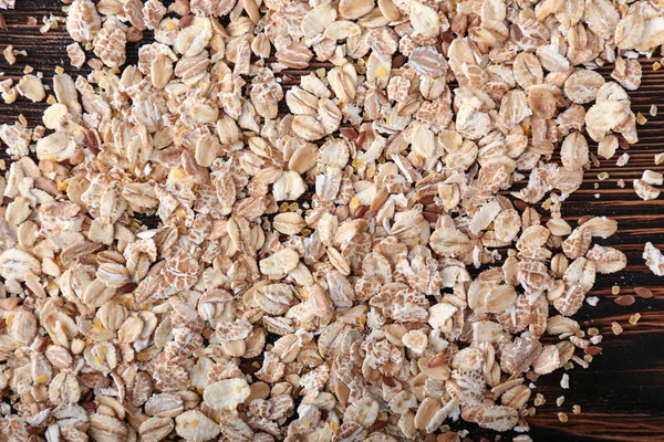 Heap Oat Flakes Wooden Background Closeup — Stock Photo, Image