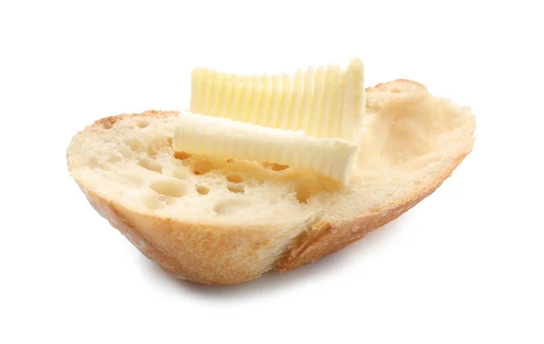 Slice Bread Butter White Background — Stock Photo, Image