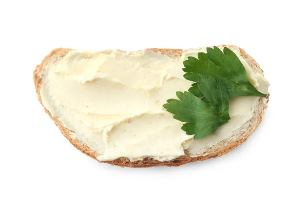Beyaz Arka Planda Tereyağlı Ekmek Dilimi — Stok fotoğraf