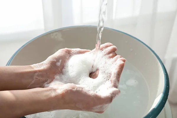 Woman Washing Hands Home — Stock Photo, Image