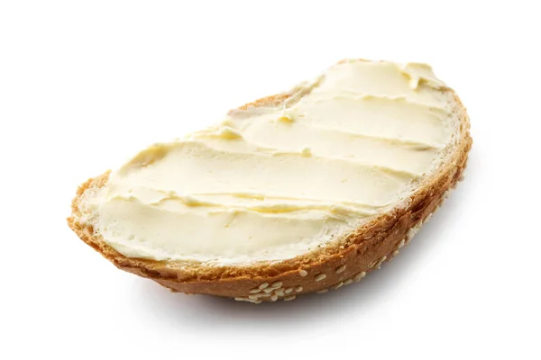 Slice Bread Butter White Background — Stock Photo, Image