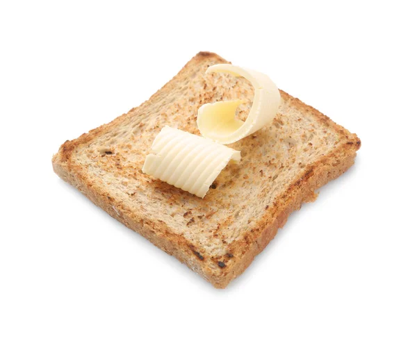 おいしいトーストしたパンにバターは 白い背景のカールします — ストック写真