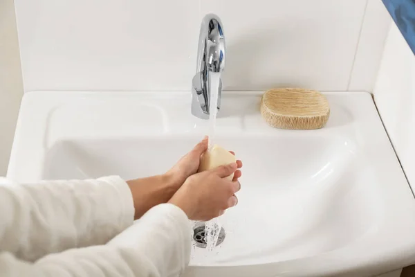 Woman Washing Hands Sink — Stock Photo, Image