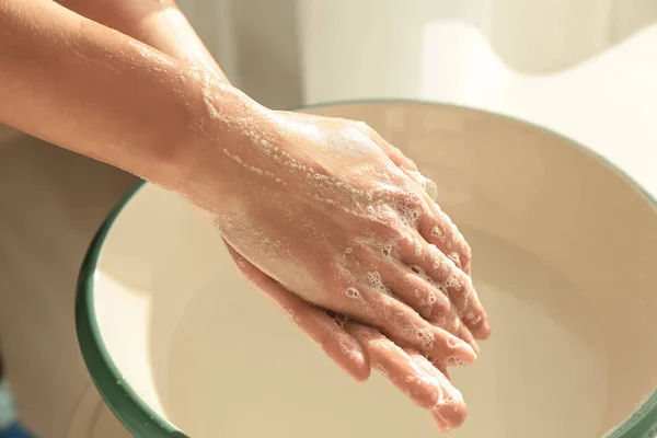 Woman Washing Hands Home — Stock Photo, Image