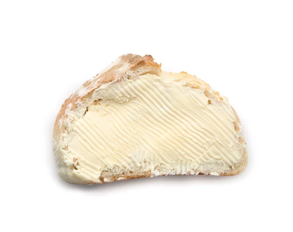Φέτα Ψωμί Βούτυρο Λευκό Φόντο — Φωτογραφία Αρχείου