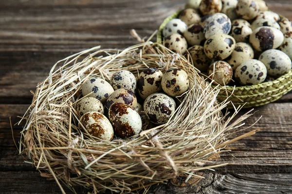 Nest Quail Eggs Wooden Table — Stock Photo, Image