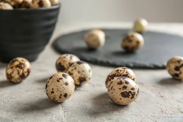 Fresh Quail Eggs Grey Table — Stock Photo, Image