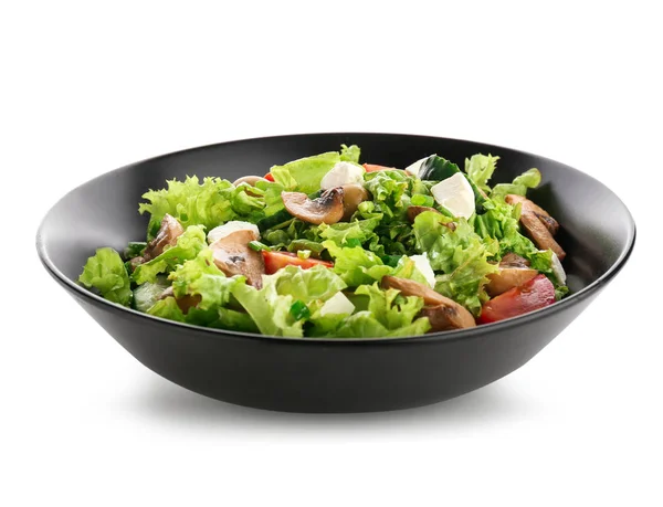 Tigela Com Salada Fresca Saborosa Fundo Branco — Fotografia de Stock
