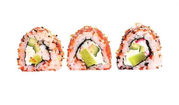 Lekkere Sushi Rolt Witte Achtergrond — Stockfoto