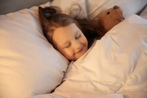 Cute Little Girl Sleeping Bed — Stock Photo, Image