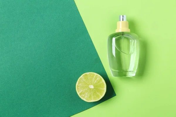 Bottle Citrus Perfume Color Background — Stock Photo, Image