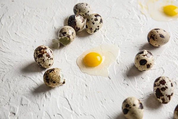 Fresh Raw Quail Eggs White Table — Stock Photo, Image
