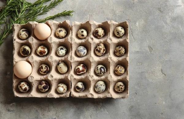 Cardboard Holder Fresh Quail Eggs Table — Stock Photo, Image
